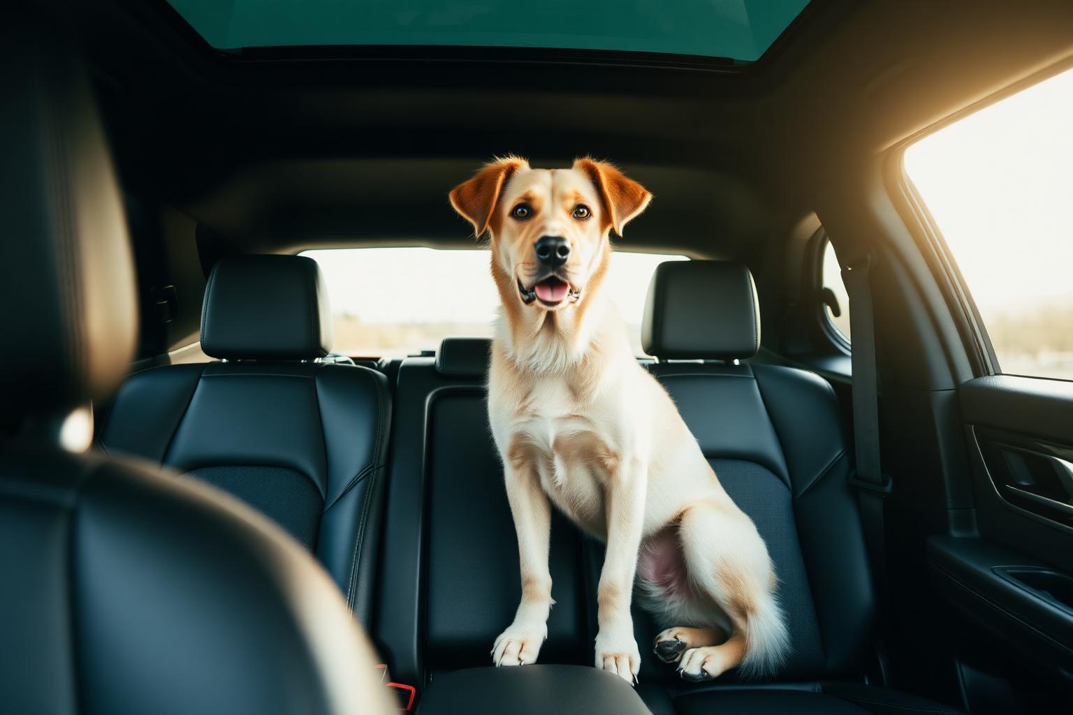 A dog seated comfortably inside the private luxury SUV used for Napa and Sonoma dog-friendly wine tours